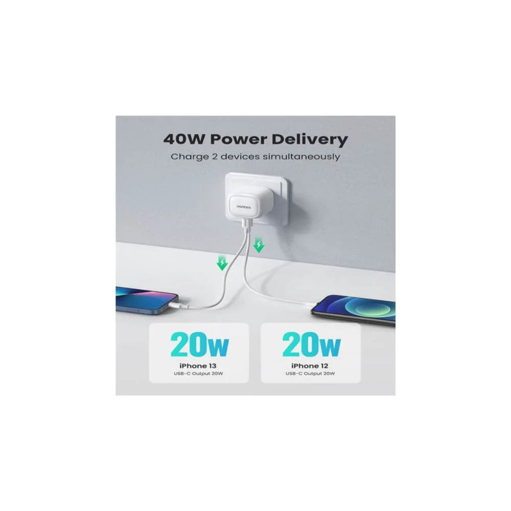 UGREEN USB C Charger Plug 40W Foldable 2-Port 20W-CD-243 UGREEN USB C Charger Plug 40W Foldable 2-Port 20W-CD-243